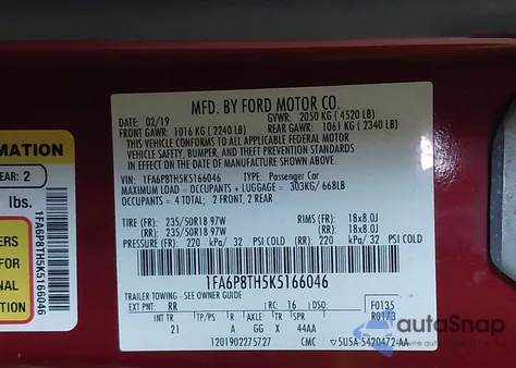 2019 Ford Mustang Ecoboost из США, поврежденный, VIN 1FA6P8TH5K5166046